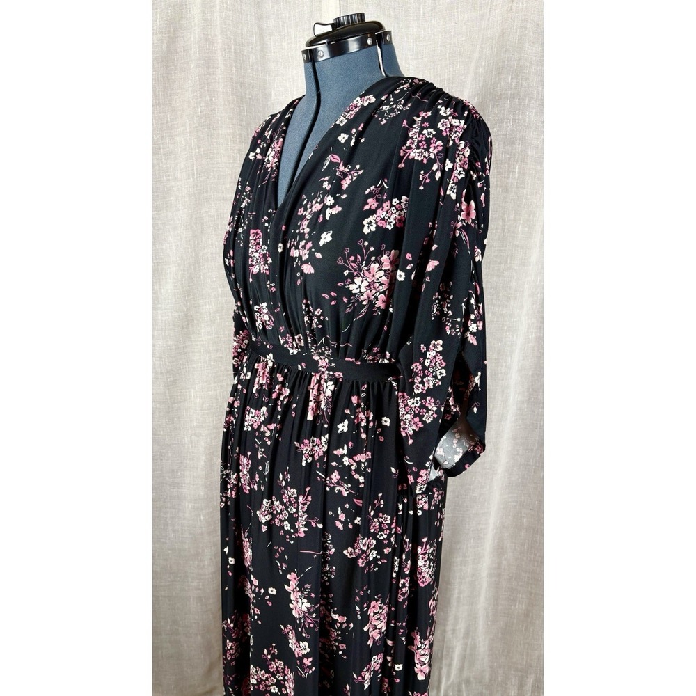 Cherry Blossom Print Dress Caftan Size 3X 26 28 Black Tie Back Whimsigoth - Picture 8 of 14